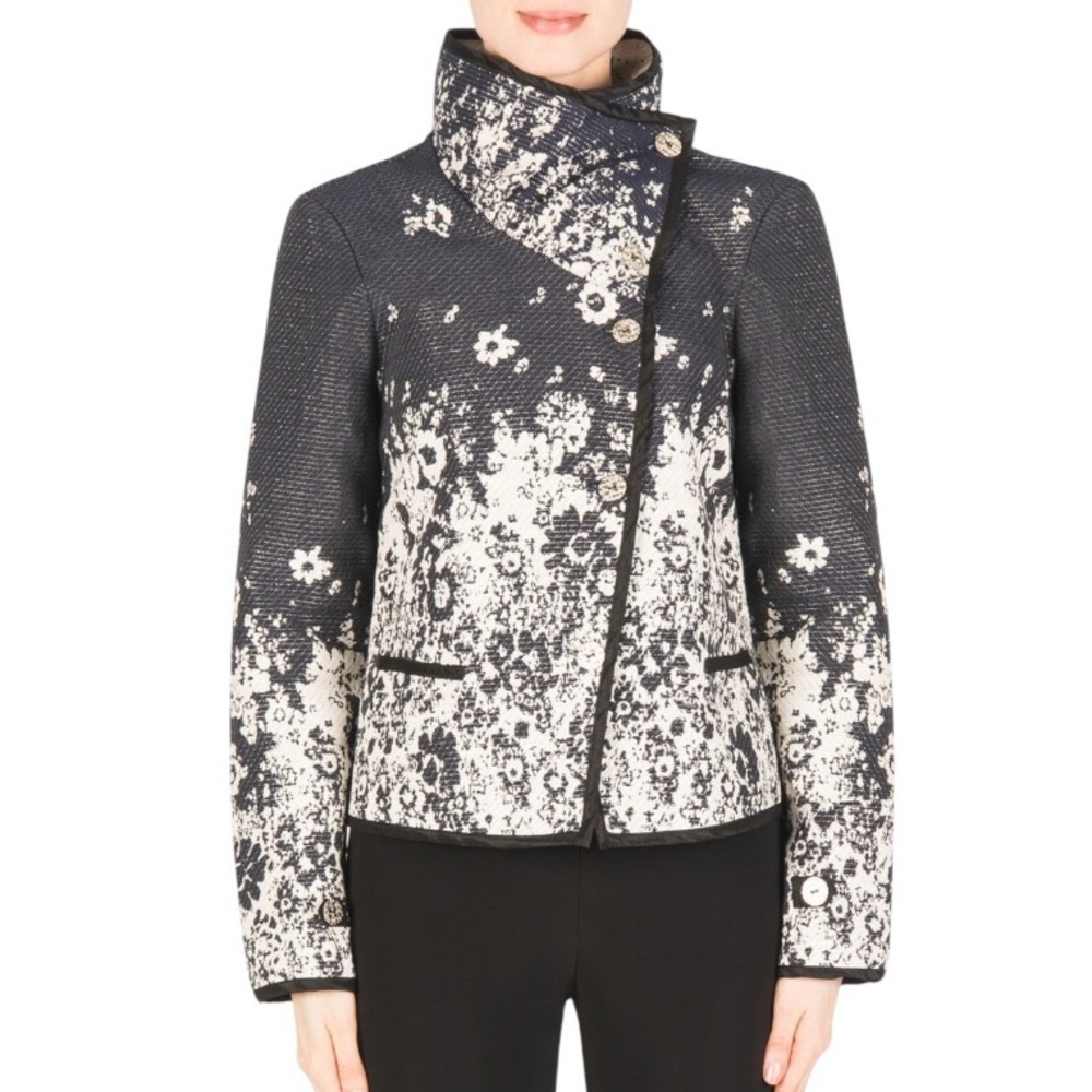 Joseph Ribkoff Women’s Cotton Blend High Neck Long Sleeve Brocade Jacket Size 8